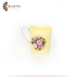 Hand-decorated Porcelain Coffee Cup Set adorned with ceramic paste in a "Flowers" Design, 2PCs