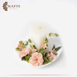 Luxury Hexagonal Candle with Plate in a Hibiscus Roses Design
