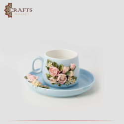 Hand-decorated Blue Porcelain Cup Set with a Ceramic "Roses" Design, 2PCs