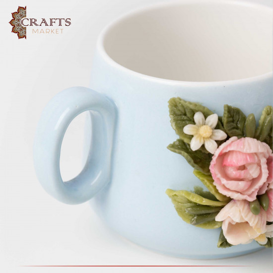 Hand-decorated Blue Porcelain Cup Set with a Ceramic Roses Design, 2PCs