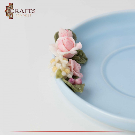 Hand-decorated Blue Porcelain Cup Set with a Ceramic Roses Design, 2PCs