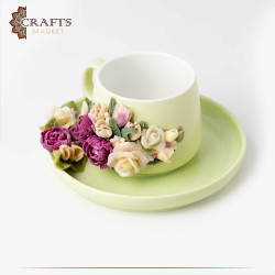 Hand-decorated Green Porcelain Cup Set with a Ceramic "Roses" Design, 2PCs