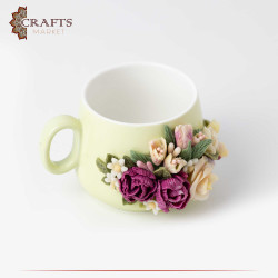 Hand-decorated Green Porcelain Cup Set with a Ceramic "Roses" Design, 2PCs