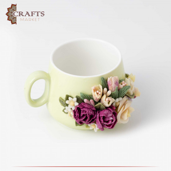 Hand-decorated Green Porcelain Cup Set with a Ceramic Roses Design, 2PCs