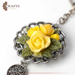 Hand-decorated Metal Keychain with a Ceramic Roses Design