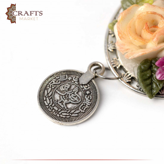 Hand-decorated Metal Keychain with a Ceramic Roses Design