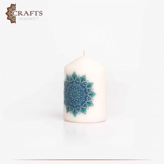 Handmade white candle with a Mandala design, unscented 