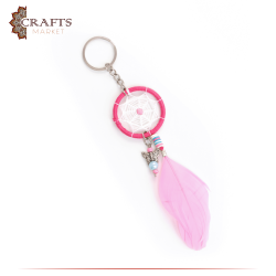 Handmade Pink Silk Key Chain in a Dreamcatcher Design 