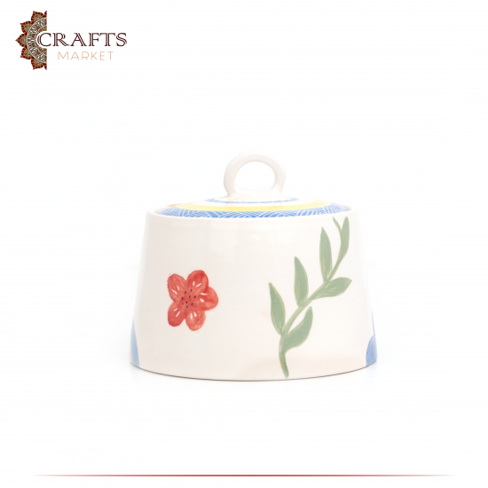 Handmade Ivory Ceramic Service Pot  Decorated with floral motifs