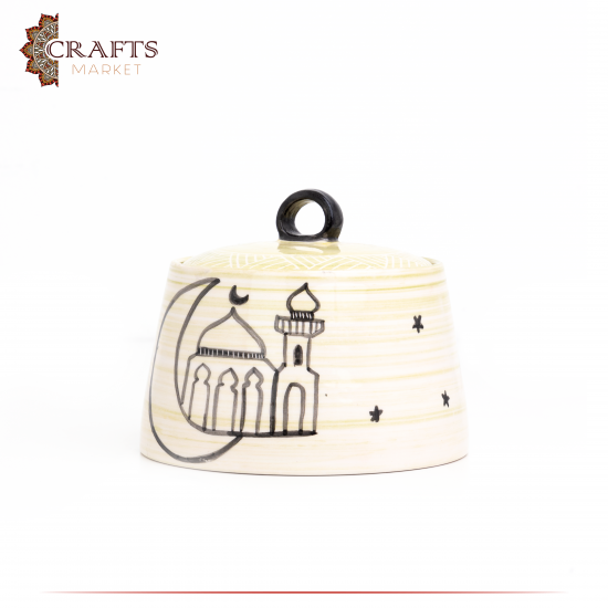 Handmade Ivory Ceramic Service Pot  Mosque  Design 