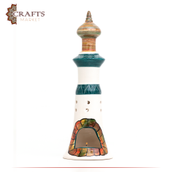 حامل شموع من الخزف مصنعة يدويا بتصميم مئذنة مسجد بألوان متعددة 