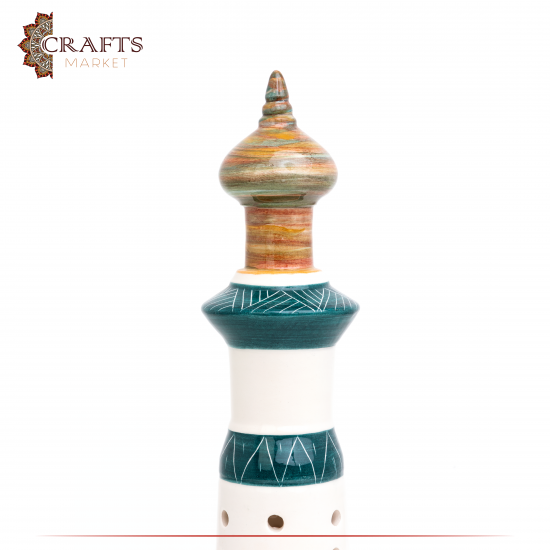 Handmade Multi Colored Ceramic Candlestick Holder  Mosque Minaret  Design 