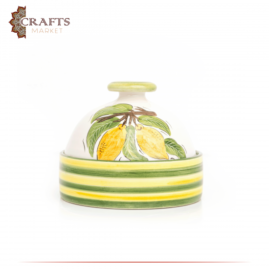Handmade White Ceramic Service Pot  Lemon  Design 