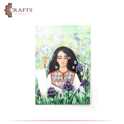 Hand-Painted Wall Art  The Palestinian Girl With The Jordanian Iris Flower  Design