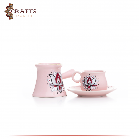 Hand-painted Pink Coffee Porcelain Set 3 Pcs
