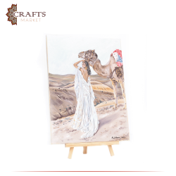 Handmade Multi-Color Wall Art Painting  Girl and Camel In The Desert Design