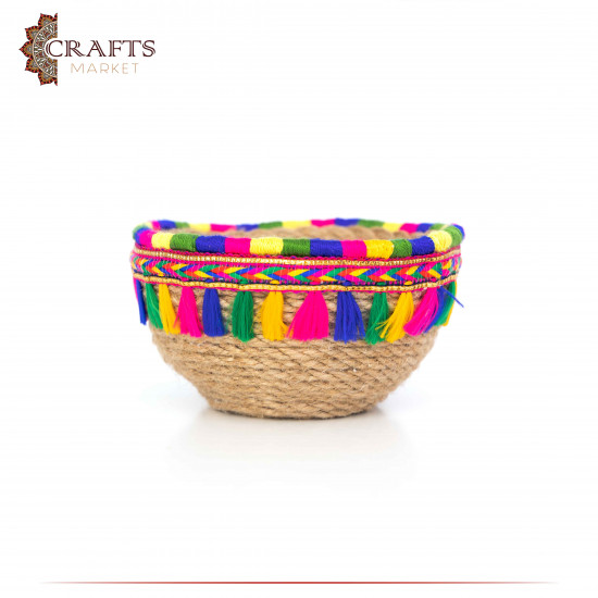 Handcrafted Multi-Color Round Burlap Plate with an Indian Design