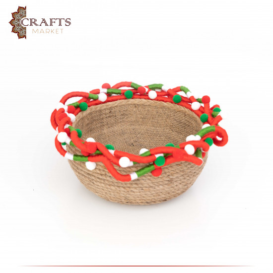 Handcrafted Multi-Color Round Burlap Plate with a Modern Design