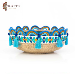 صحن دائري مصنوع يدويًا من الخيش بتصميم هندي بألوان متعددة