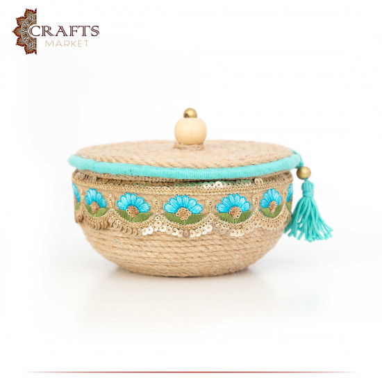 Handcrafted Duo-Color Round Burlap Covered Plate Set with an Indian Design, 2 PCs