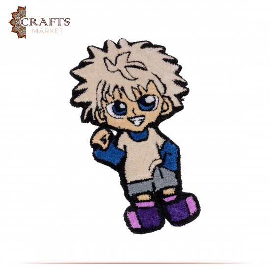 Handmade Multi-Color Fabric Carpets In a Killua Anime Character Design Handmade Multi-Color Fabric Carpets In a Killua Anime Character Design