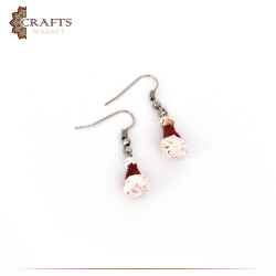 Handmade Due-Color Ceramic Earrings with a Santa Claus Hat Design