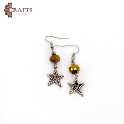 Handmade Due-Color Metal and Beads Earrings with a Star Design