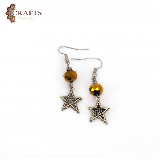 Handmade Due-Color Metal and Beads Earrings with a Star Design