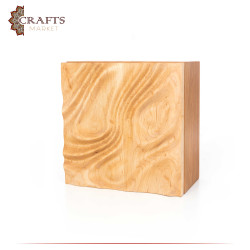 Handmade Light Brown Wooden Box with a Wave Design.
