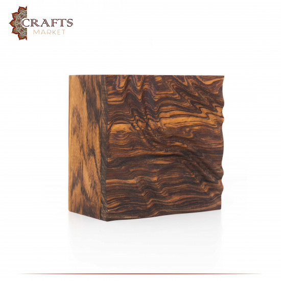 Handmade Due-Color Wooden Box with a Wave Design.