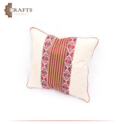 Handmade Off-White Fabric Pillow Cover with peasant embroidery design