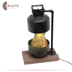 Handmade Duo-Color Metal Table Lamp with a Wood stove Design, For Home Décor