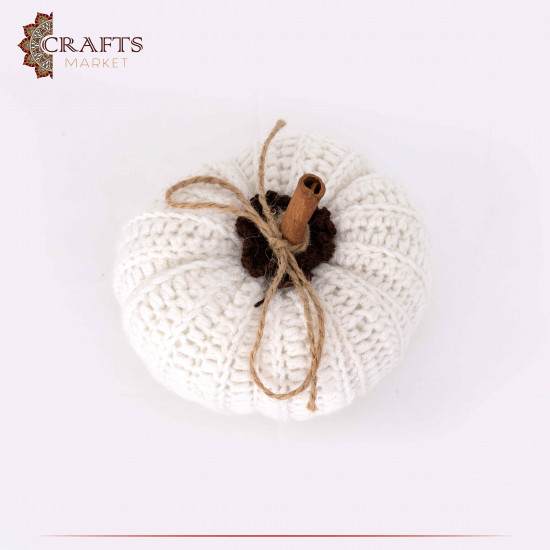 Handmade White Wool Crochet Table Decor Pumpkin Design