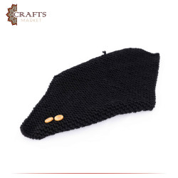 Hand-knitted Black Wool Closed Winter Scarf with Delicate Design