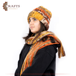 Hand-knitted Multi-Color Wool Hat & Winter Scarf Set in a Modern Design, 2 PCs