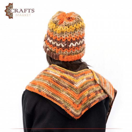Hand-knitted Multi-Color Wool Hat & Winter Scarf Set in a Modern Design, 2 PCs