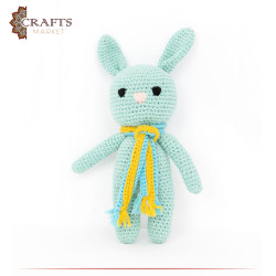 Hand-knitted green Cotton Stuffed Doll in the shape of a Rabbit