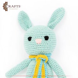Hand-knitted Blue Cotton Stuffed Doll in the shape of a Rabbit