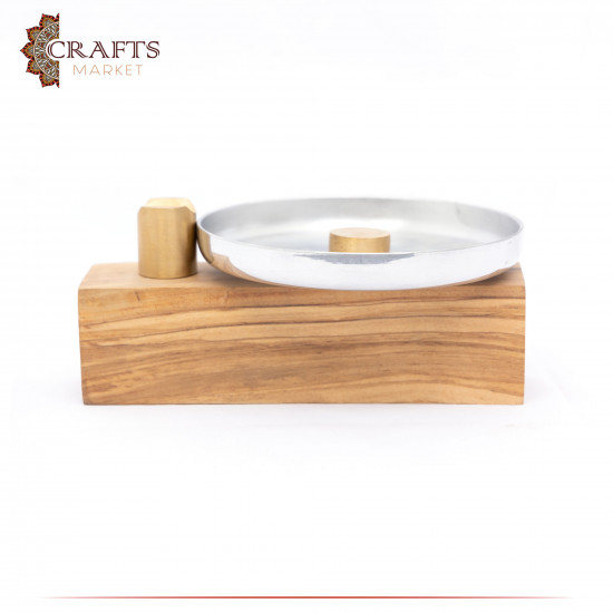 Handmade Olive Wood and Aluminum Cigar Tray with a modern design