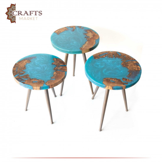 Handmade Woods and Resin Table Set, 3PCs