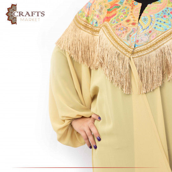 Hand-embroidered Mustard Women's Abaya in Modern Indian Design