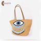 Handmade Straw Women's Bag with an Eye Design in Tan Color