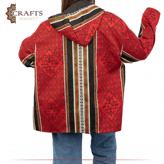 Hand-embroidered Red Sadu Fabric Unisex Jacket 