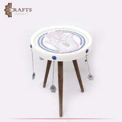 Handcrafted Duo-Color Wood and Plastic Table with a Hand design