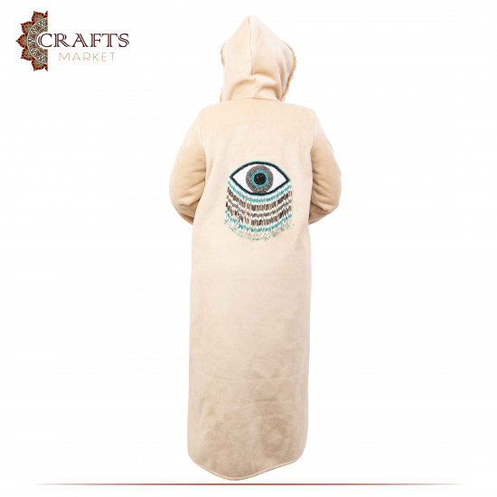 Hand-embroidered Beige Fura Woman's abaya