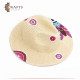 Handmade Beige straw hat with flowers and eyes design