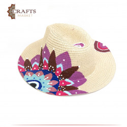 قبعة من القش مصنوعة يدوياً لون بيج بتصميم زهور وعيون
