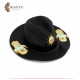 Handmade Black straw hat with a golden eye and palm design