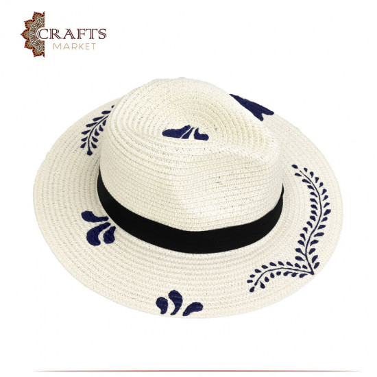 Handmade Beige straw hat with motif design