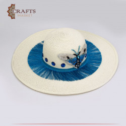 Handmade Beige straw hat with butterfly design